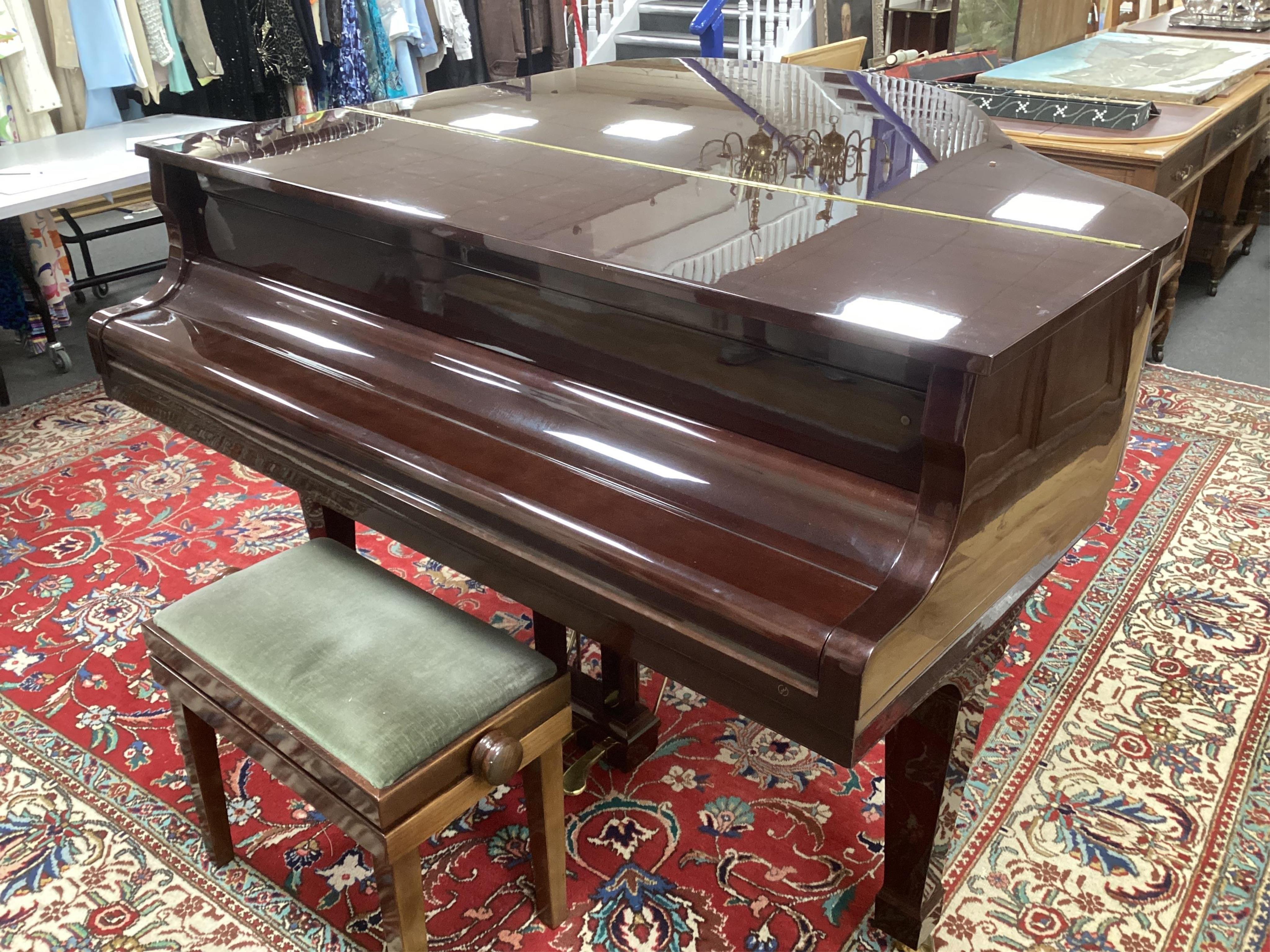 A Kawai KG-ID 5ft grand piano (c.1986), serial number 1675219, mahogany cased on square tapered legs, width 149cm, height 101cm, with adjustable stool. Condition - piano good